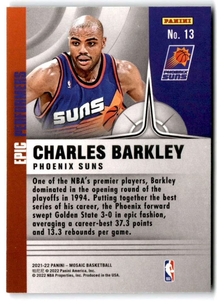 2021-22 Panini Mosaic Epic Performers #13 CHARLES BARKLEY  Phoenix Suns  - Image 2 of 2