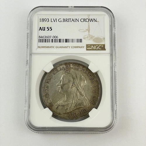 NGC Graded Queen Victoria 1893 LVI Silver Crown Great Britain AU 55