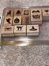 Stampin Up SPOOKY SPELLS Halloween Stamp Set 6 2001 Witch Pumpkin Spider Stars