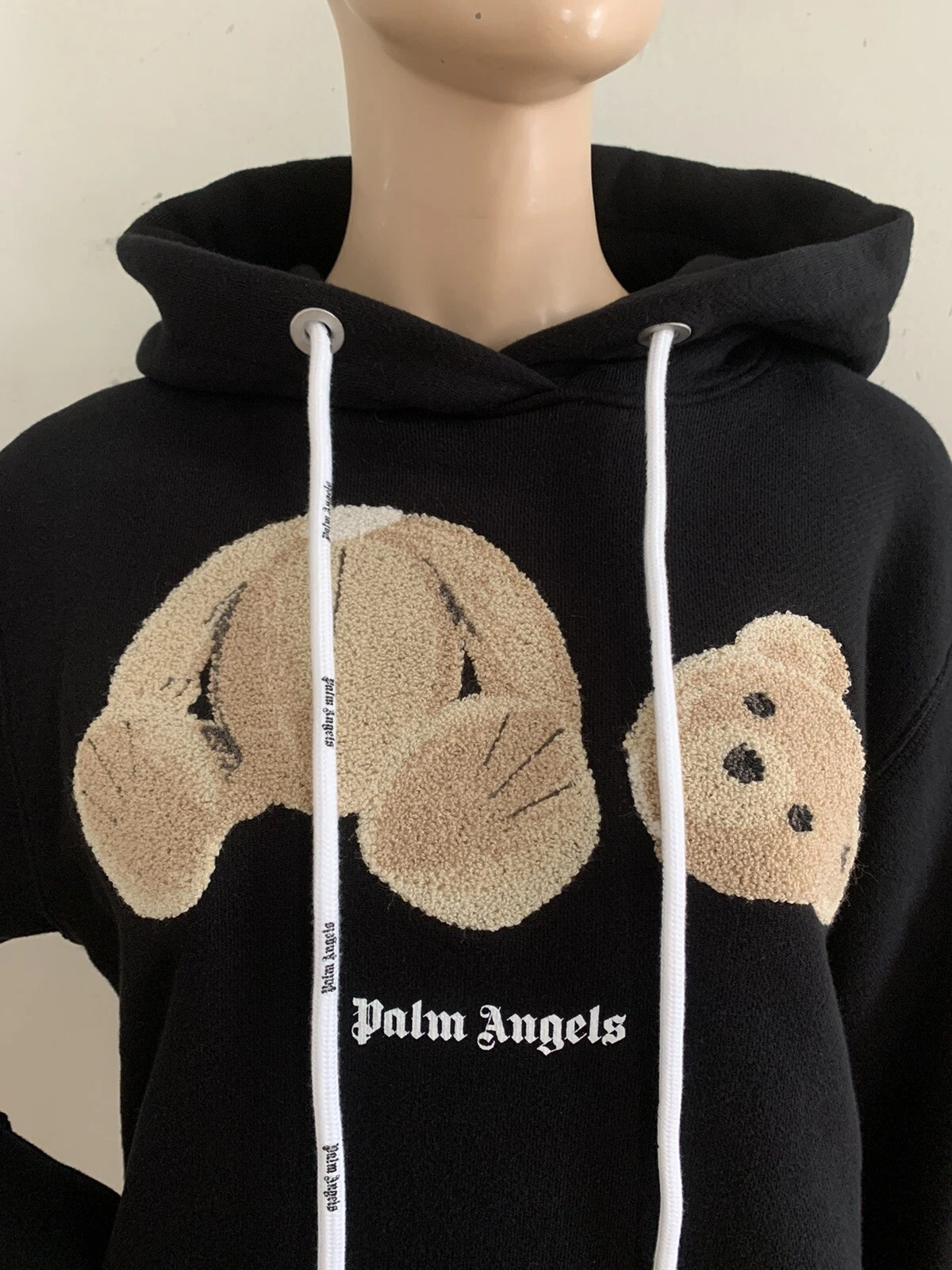 Maglione con cappuccio Palm Angels Orso Nero Adattamento Rilassato Jersey Cotone GRANDE NUOVO CON ETICHETTE
