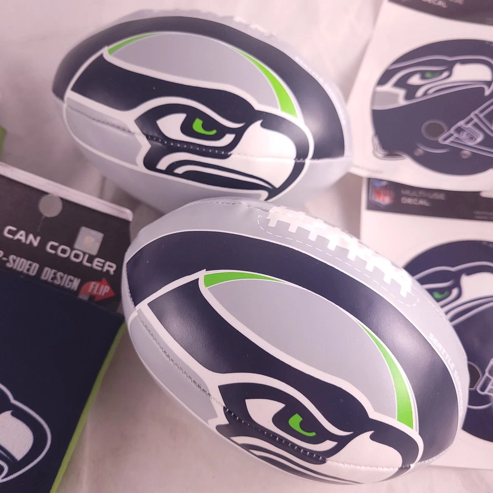 Seattle Seahawks Football Fan Lot Decals, Buttons, Rings, Footballs, Can Coolers - Image 4 of 4