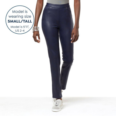 DG2 Diane Gilman Women's Coated Knit Pull On Slim Pant Navy ST