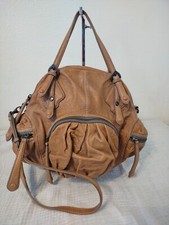 Oryany Large Light Brown Leather Crossbody Pouchette Handbag