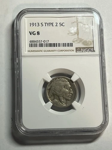 1913 S Indian Head Buffalo Nickel Type 2 5c NGC VG8 Nice Original Key Date