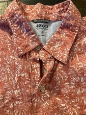 IZOD Saltwater Floral Button Up Tropical Hawaiian Tangerine Color Men  s XL