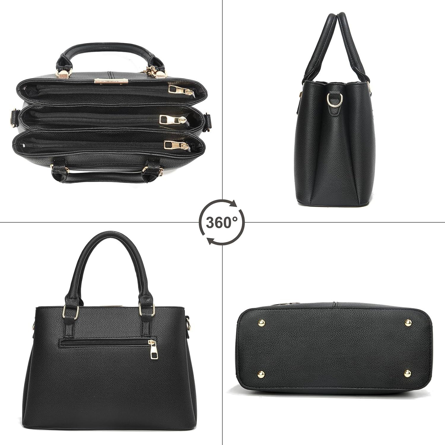 Purse and Handbags for Women, 3 Zip Compartments Tote Bag Designer Shoulder Purs thumbnail 3