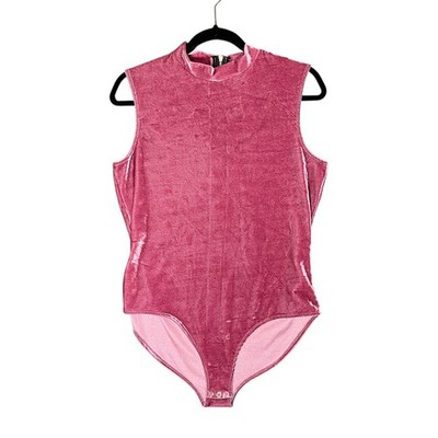 Los Angeles Apparel Velvet Bodysuit Slvls Mock Neck Mauve Party Clubwear Top XL