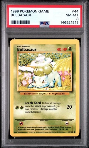 1999 POKEMON BASE SET UNLIMITED #44 BULBASAUR PSA 8