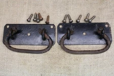 2 Old Steamer Trunk Handles 4 3/8" Drop Pulls Tool Box Blacksmith Forged Vintage