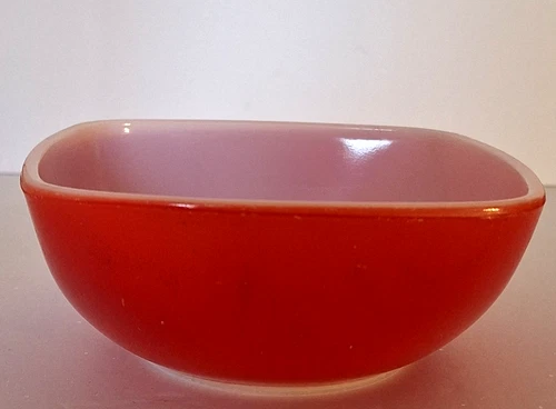Vintage Red Pyrex Bowl #410 Small Square Bowl 12oz Nesting Stacking 1950’s