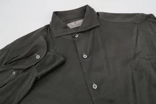 Canali 1934 Shirt Mens Large Dark Green Cutaway Cotton Long Sleeve Christmas