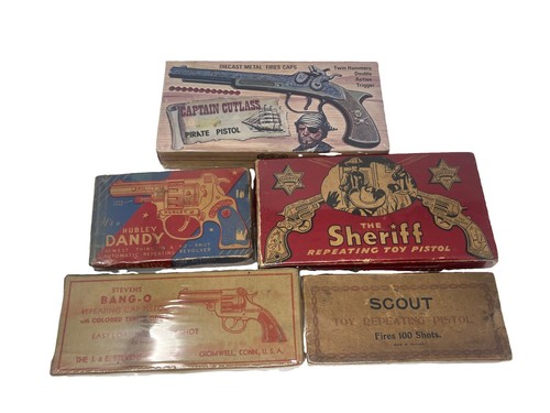 Vintage 1940s-1970s Cap Gun Box Lot of 5 - Stevens Hubley Kilgore BOX ONLY