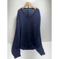 Polo Ralph Lauren Men s XL Blue Sweater V Neck Ted Pony Logo 100 Pima Cotton