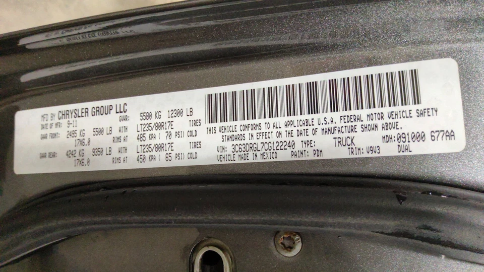 2011-2012 道奇 Ram 司机方向盘安装安全气囊灰色-V9V3 — 第 3/4 张图片