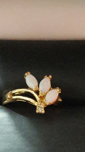 TRIPLE MARQUISE OPAL WITH CZ SIZE 5 RING-COSTUME JEWELRY-new - Picture 2 of 4