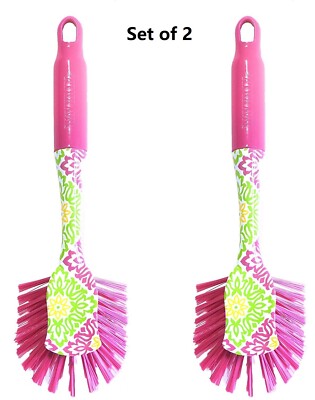 Waverly 2-Piece Dish Brush Set   Rectangular Design, Scraper, Sweet Things Print