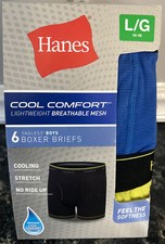 Hanes Boy's Wicking Cool Comfort Boxer Briefs 6 Pair Size L 14-16