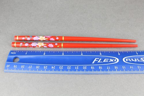 Red hair sticks set of 2 floral wood chop picks pins flower print 7" long - Picture 4 of 5