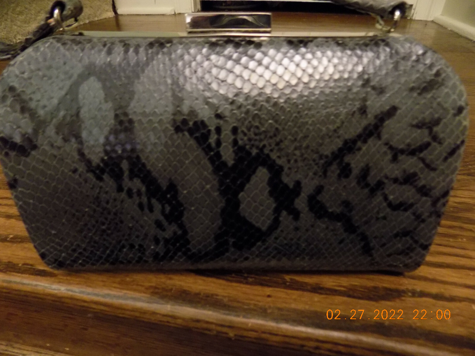 Vtg Givenchy Python Snake skin Gray Black Top Han… - image 6