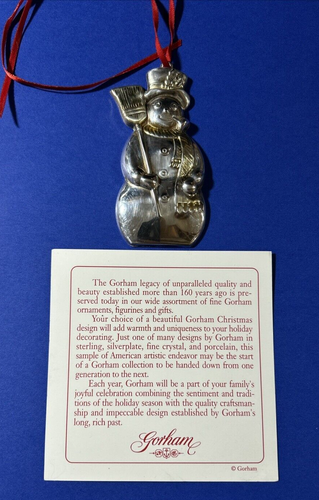 Vtg Gorham Snowman Ornament Silver/Gold Plated # YC1516 with Original Box 3.5" H - Picture 2 of 6