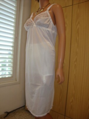 White Silky Deep Lace Knee Length Full Slip Bra Slip Petticoat or