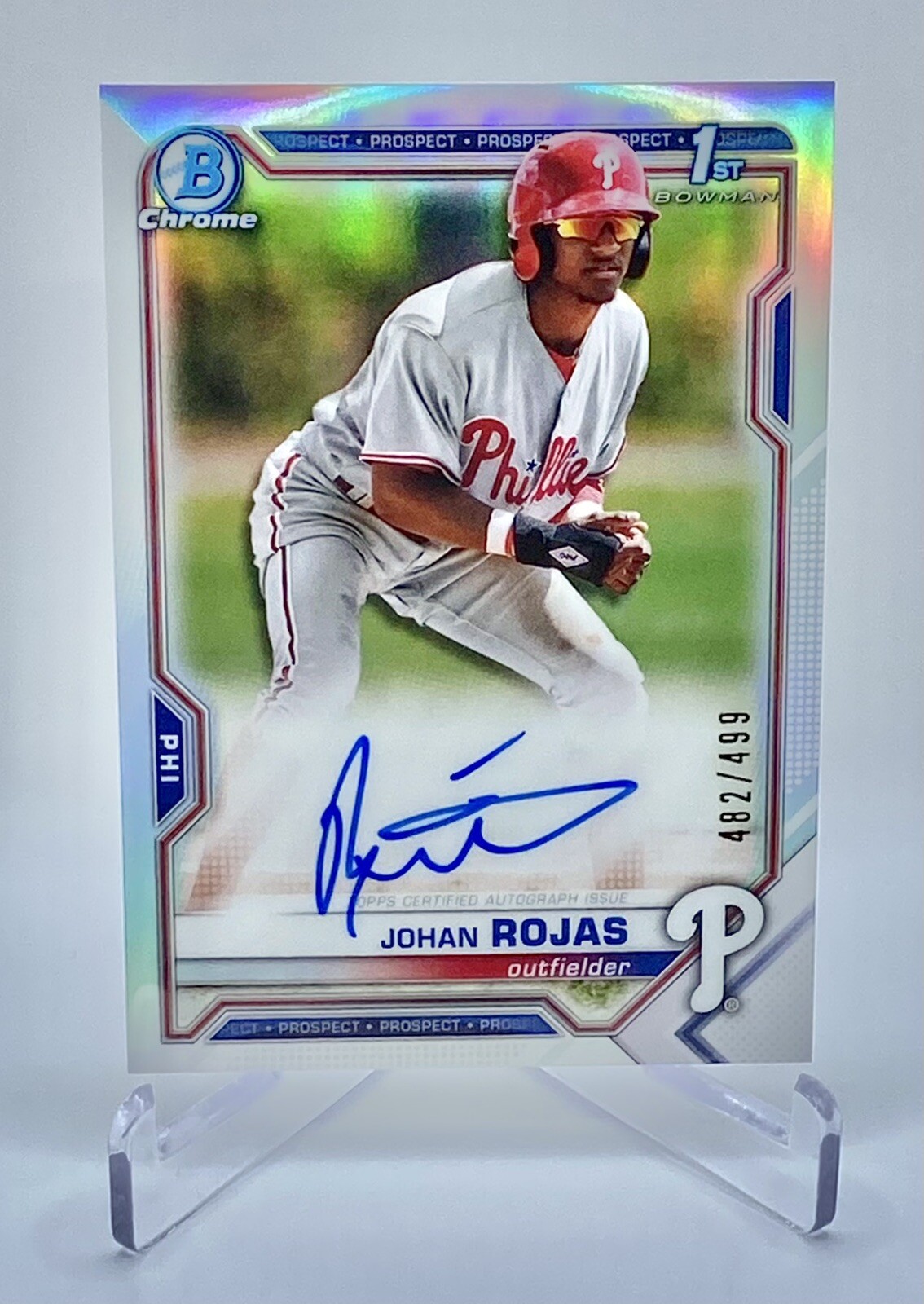 Johan Rojas 2021 Bowman Chrome 1st Auto RC Refractor /499 #CPA-JR - PHI Phillies
