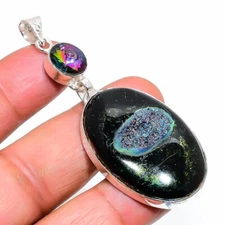 Dichroic Glass & Mystic Topaz 925 Silver Plated Handmade Pendant of 2.57"