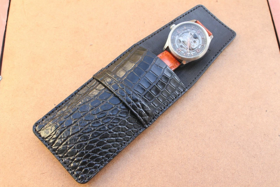 Bolsa de reloj hecha a mano bolsa de cuero genuino CROC estuche de almacenamiento de viaje Foto 4 de 4
