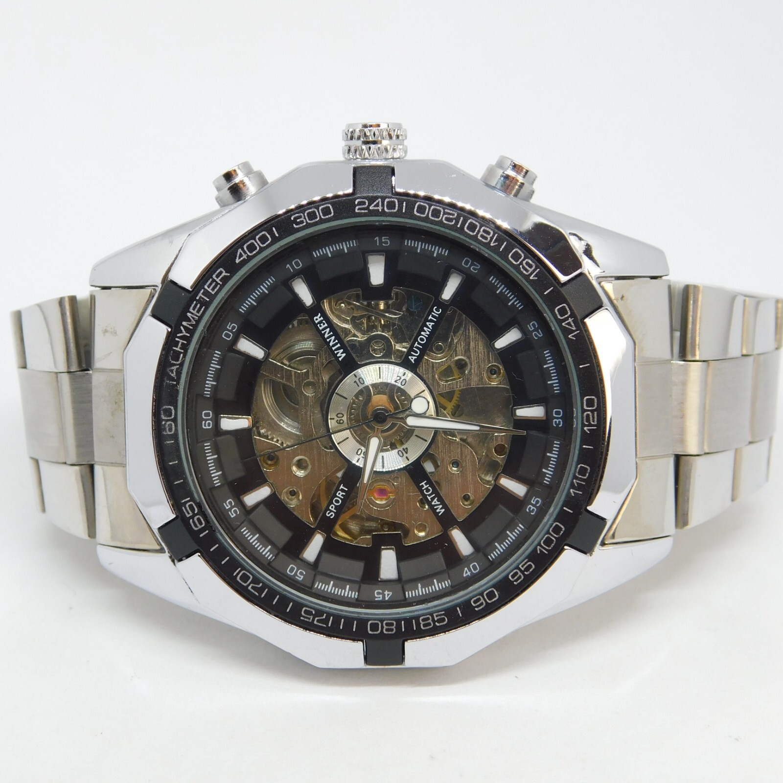 Winner TM340 Men's Silver Stainless Steel Analog Automatic Black Dial