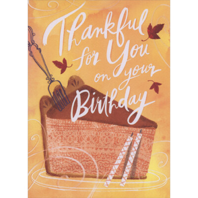 Large Slice of Birthday Pie and Two Candles Thanksgiving Birthday Card