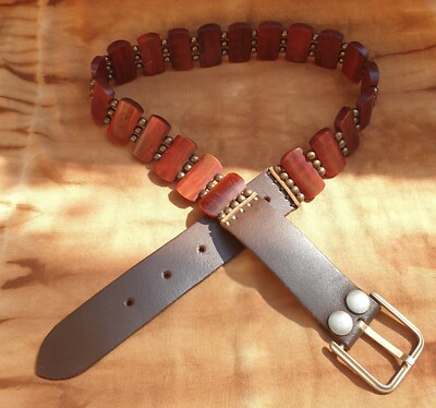 Indianer Knochen- Hornplatten rot Gürtel Wechselgürtel, mitt. Loch 73,5 cm