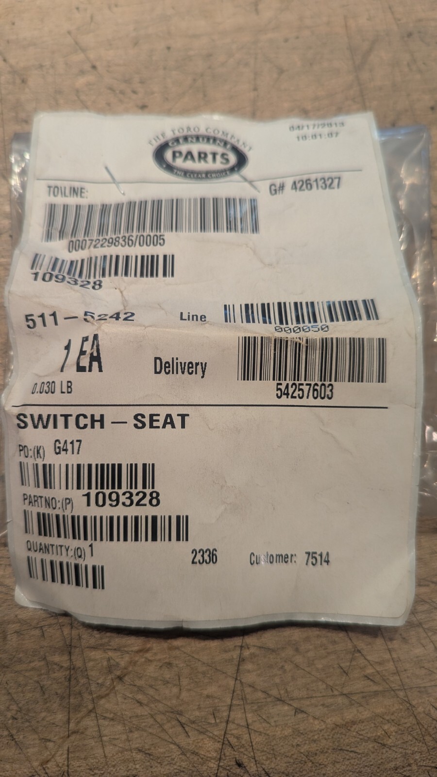 New Old Stock Toro Wheel Horse 109328 Replacement Switch