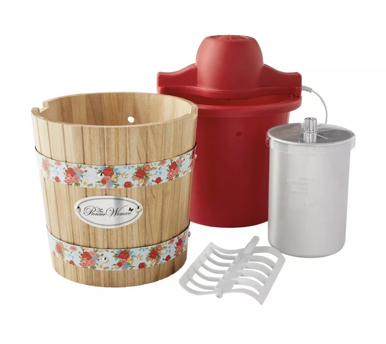 Pioneer Woman, 4 Quart Electric Ice Cream Maker w Motor Paddle