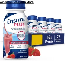 Ensure PLUS Nutrition Shake STRAWBERRY 8 Fl Oz Choose 6 OR 30 Count