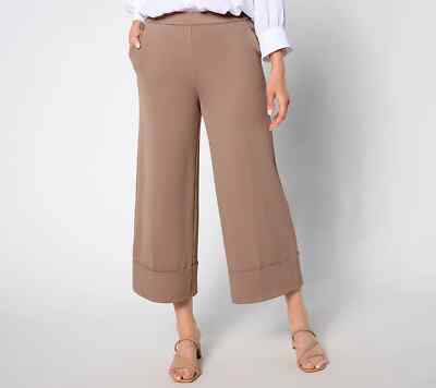 Isaac Mizrahi Pebble Knit Crop Pants w/Wide Hem Cuff-Mocha-Tall Small A653391