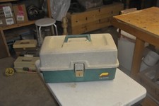Plano tackle box with lots of lures some vintag Ie.