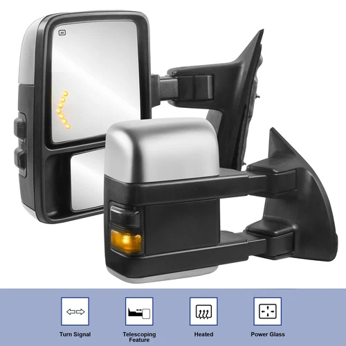 Pair Chrome Power Heated Tow Mirrors For 1999-2007 Ford F250 F350 F450 F550
