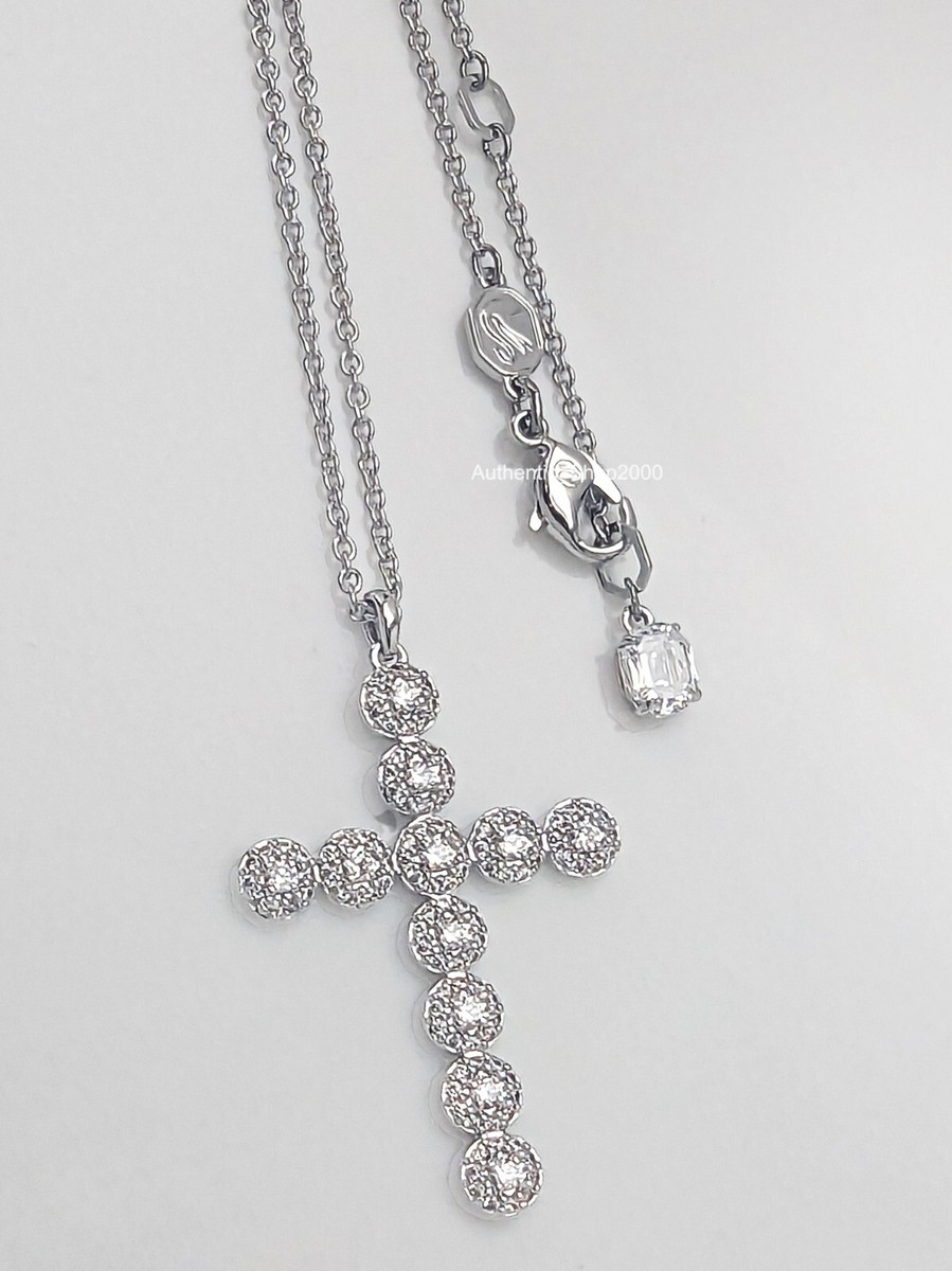 Mew 100% Authentic SWAROVSKI Rhodium Pla Cross Insigne Pendant