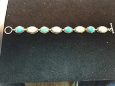 KINGMAN TURQ. PEARL STERLING 7 3/4 BRACELET