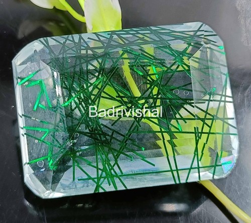170 Ct Certified Best Green Rutilated Quartz Emerald Cut Loose Gemstone 4JUF - Picture 7 of 9