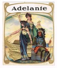 ORIGINAL C1910 CIGAR BOX LABEL ANTIQUE ART NOUVEAU NATIVE AMERICAN INDIAN