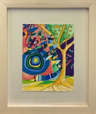 RAPHAEL ABECASSIS "TREE OF LIFE" WATERCOLOR PAINTING ON PAPER H/S FRAMED COA