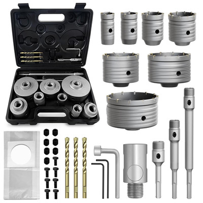 34PCS Concrete Hole Saw Kit,30/40/50/65/80/100/110Mm Masonry Hole Saw, with SDS