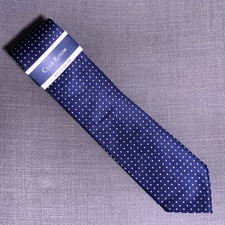 Club Room Men's Classic Neck Tie Navy Blue/White Nantucket Dot Grid MSRP 55