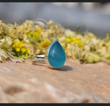 925 Sterling Silver Blue Chalcedony Gemstone Handmade Designer Ring
