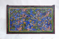 34" x 20" Tiffany Style stained glass window panel Butterfly Flower