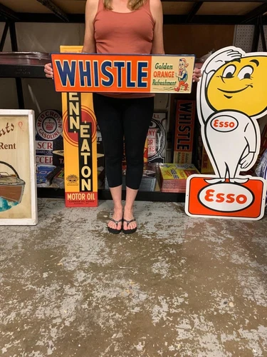 Antique Vintage Old Style Sign Whistle Soda Beverage Elf Made USA