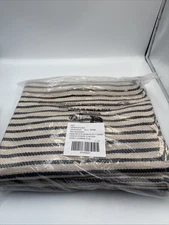 Anthropologie Lenox Luxe Linen Blend Woven Curtain Natural & Indigo Stripe