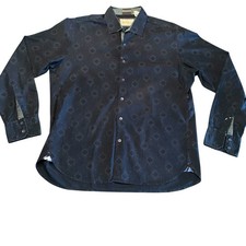 Robert Graham Men's XL Blue Diamond Pattern Button Up Flip Cuff Designer Shirt