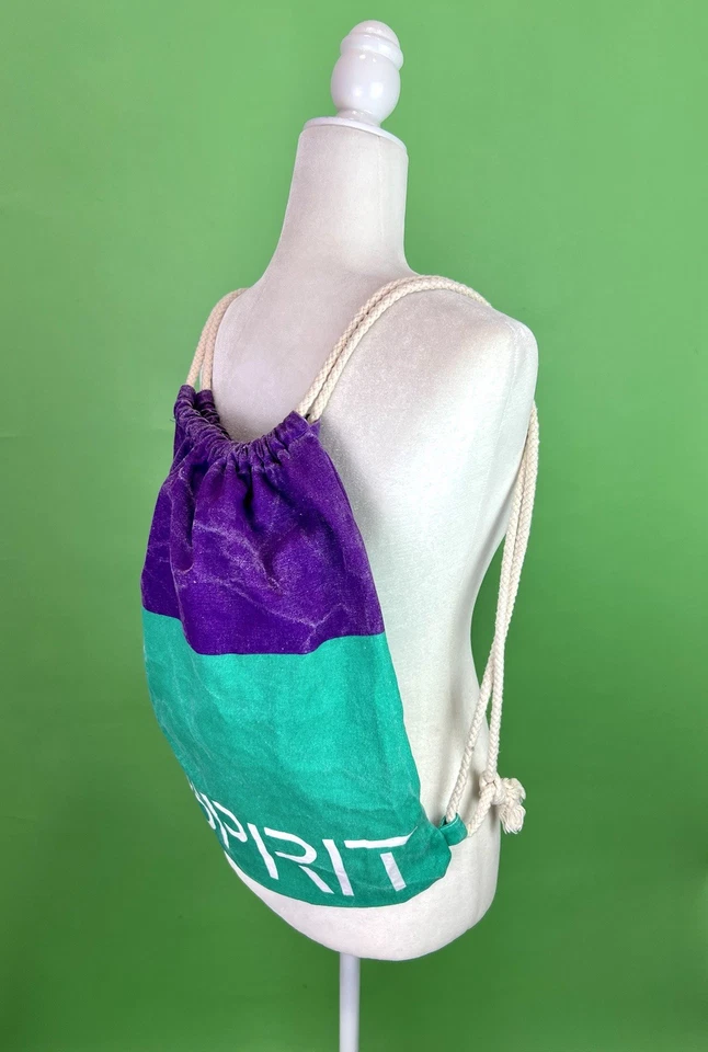 Vintage 90s ESPRIT Colorblock Canvas Drawstring Backpack Spell Out Logo - Image 4 of 4